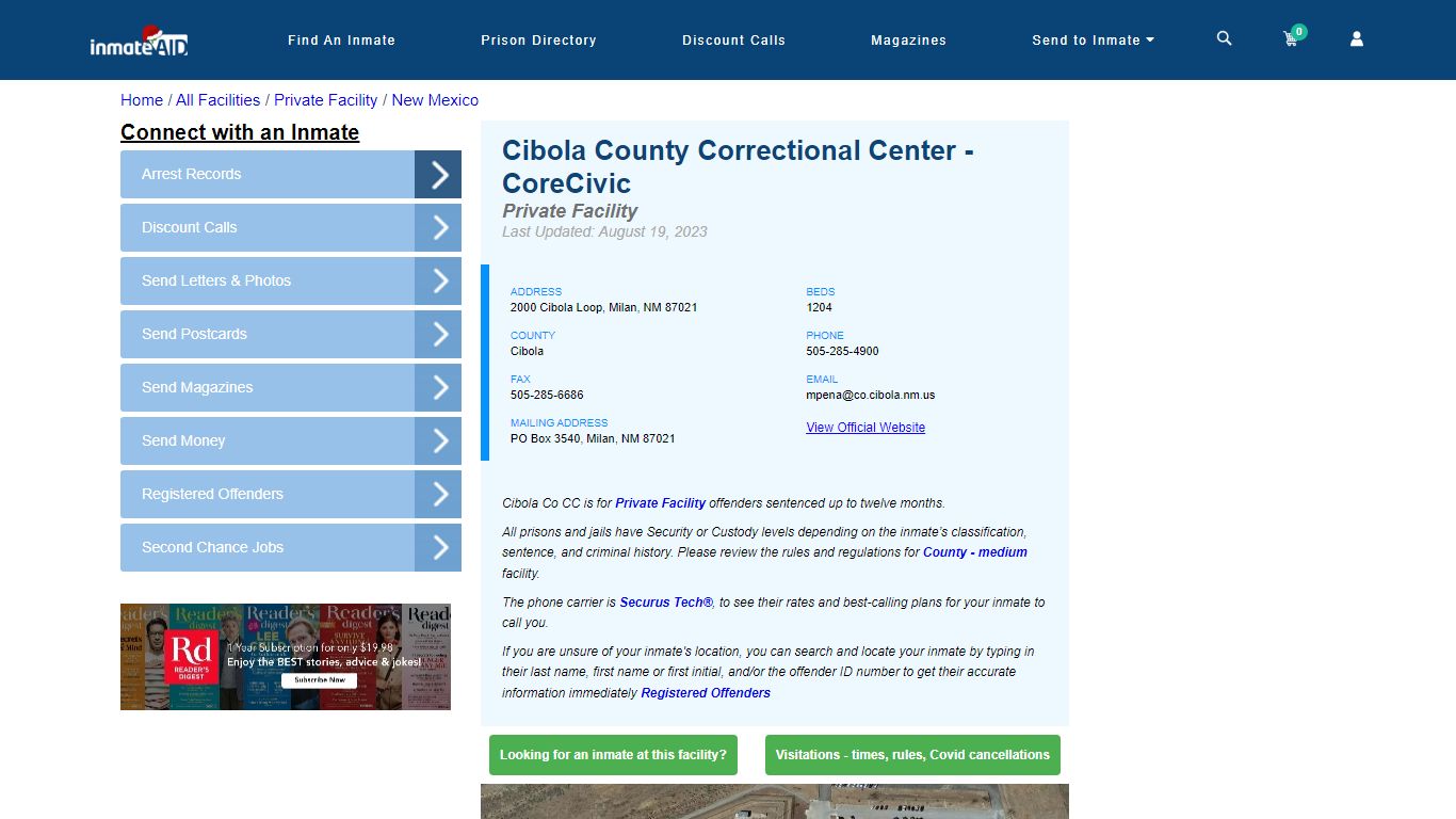 Cibola County Correctional Center - CoreCivic - Inmate Search - Milan, NM