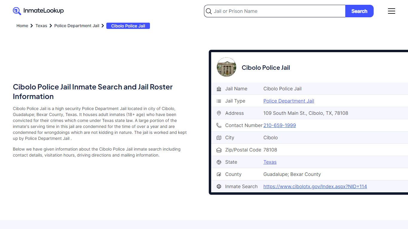 Cibolo Police Jail (TX) Inmate Search Texas - Inmate Lookup
